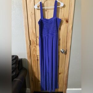 Zenana size 1X super stretchy royal blue/white striped jumpsuit